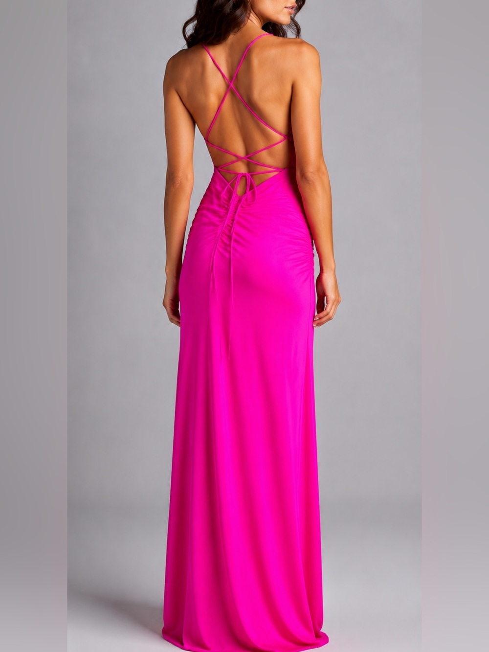 🆕🌸GB Hot Pink Ruched Satin Prom Wedding Party Maxi Dress Evening Size 9